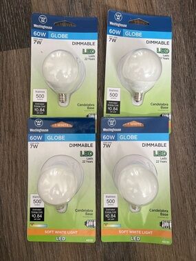 New 4 pack Westinghouse 60W Dimmable Soft White LED Light Bulb with Candelabra